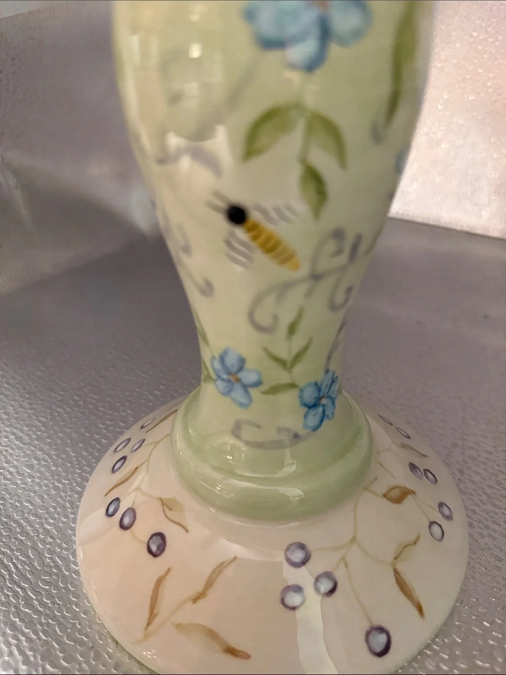 Hand-Painted Floral Ceramic Pillar Candle Holder in Beautiful Pastels